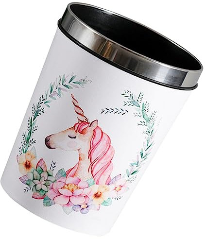 Zerodeko Unicorn Trash Can Waste Bin for Home Round Design Pressing Ring Function for Boy Girl's Living Garbage Collection