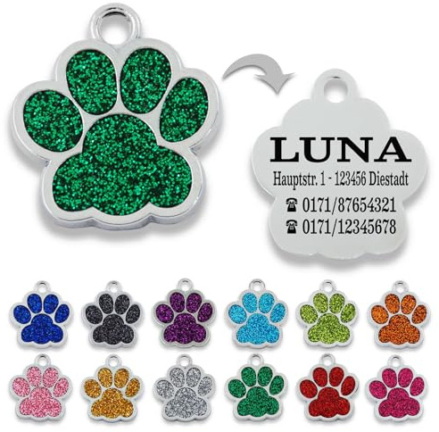 Ibera gifts - Hundemarke mit Gravur und personalisierte Hundemarke in Pfotenform, perfekt für kleine bis mittelgroße Haustiere (Grün)