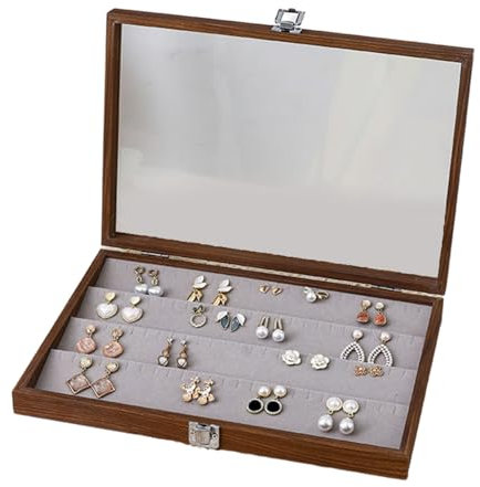 YHAILI Elegante Schmuckschatulle aus Walnussholz mit individuellen Gittern und Deckel für Vintage-Stil-Dekoration