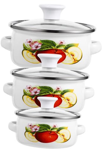 PHENOFICE Mini Enamel Soup Pot Set Double Handle Cooking Pot for Induction and Electric Stove 3-Piece Vintage Cookware for Soup Noodles and Eggs Small Enamel Stockpot
