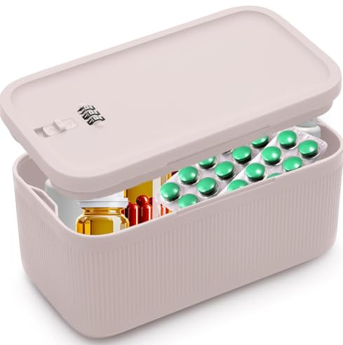 Bocoli Medikamentenbox Abschließbar Abschliessbare Box Mit Zahlenschloss,Sicherer Aufbewahrungsbox für Medikamente, Handy, Snacks - Für Haushalt, Kühlschrank, Büro & Reisen - BPA-frei (Beige)