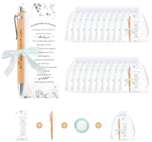Wedding Favours for Guests, 20 Set Thanks for Coming Ballpoint Pen with Card and Organza Bag, Wedding Gifts for Guests, Thank You Gift for Guests, Wedding Party Favors, Guest Return Gifts