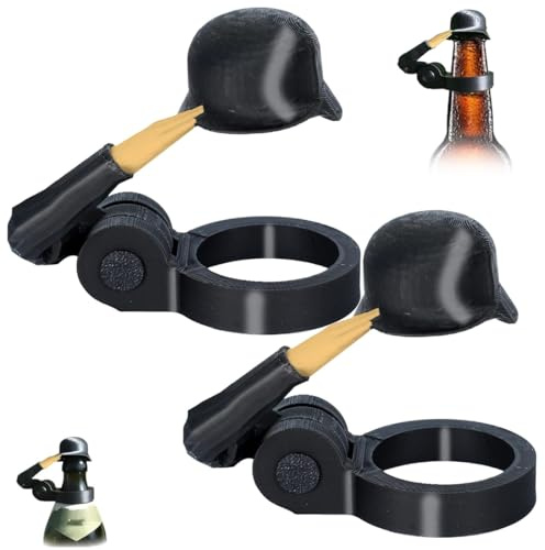 EIHI 2 Stück Soldier Salute Bierhelm, Wiederverwendbar Dekorativ Staubdicht Flaschenverschluss Bierflaschen, Staubdichte Lustiger Dekorative Kappen, Bier Helm，Vatertag (Schwarz)
