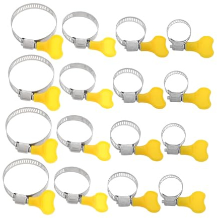 Stainless Steel Handle Hose Clamp 16pcs Adjustable Thumb Screw | American Style, for Air Hoses and Water Pipes, Wear Resistant, Simple Elegant Appearance