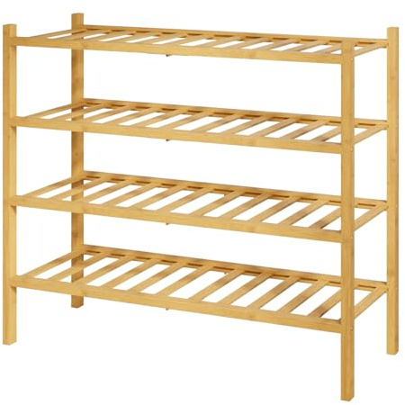 Kitsure Bambus-Schuhregal für den Schrank – 3-stufiger stapelbarer Schuhorganizer mit modularer Struktur, platzsparende Schuhablage für Eingangsbereich, 68,0 cm x 28,0 cm x 64,0 cm, Naturfarben