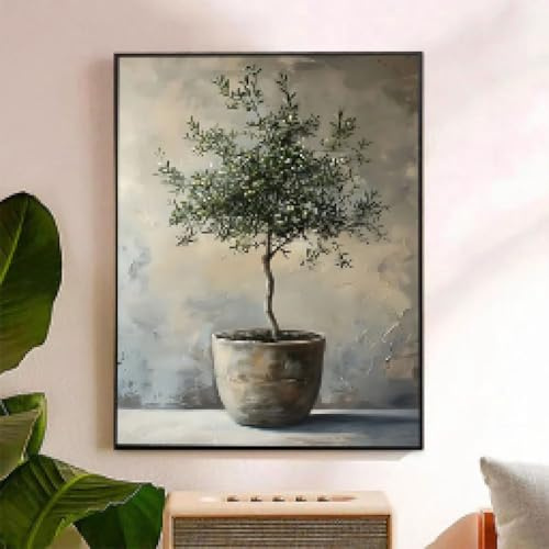 Vintage-Poster mit Olivenbaum in Vase, Drucke, moderne ästhetische Kunst, Bilder, Retro-Wandkunst, Wohnzimmer, Heimdekoration, Kunstwerk, 60 x 80 cm, ungerahmt