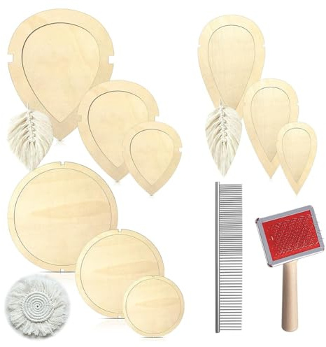 Asyduey 11 Moldes y Peines para Cortar Hojas de Macramé, Plantilla de Corte de Madera y, Peine de Acero Inoxidable con Flecos.
