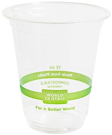 World Centric Compostable Clear Cold Cups, 12 Oz (Pack of 100), PLA Beverage Cup Made from Plants and Minerals, Sustainable, Strong, Perfect for Iced Coffee, Iced Tea & Smoothies