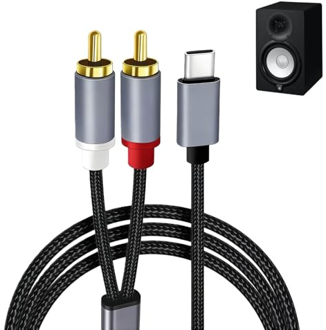 DmsGJyp Câble audio USB C vers RCA, puce DAC intégrée, son haute résolution, câble répartiteur en Y stéréo en nylon tressé pour système Hi-Fi, autoradio, amplificateur, compatible avec smartphone