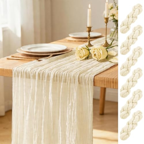 Confezione da 6 runner da tavola color avorio, 43,2 x 274,3 cm, in garza, stile rustico, bohémien, in tessuto velato, per formaggi, feste nuziali, baby shower, compleanni, decorazioni primaverili