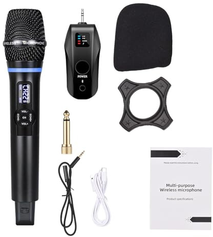 Aumotop Microfonico UHF Wireless Professionale per Spettacoli di Canto KTV, Bar, Eventi Commerciali, Nero (1 ricevitore con 1 microfono)