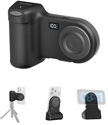 Belkin Stage PowerGrip 9300mAh Kamerahalter Magnetisch, Powerbank – Schwarz | 9,3K Power Bank kabellos, 15W, USB C Anschluss, Kabel, Integrierter Bluetooth Auslöser, Handyständer, Bereits Aufgeladen