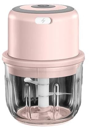 Homeponnew Picador y procesador eléctrico inalámbrico de alimentos, capacidad de 300 ml, hoja de acero inoxidable 304, recargable por USB, para ajo, verduras, frutos secos y carne, color rosa