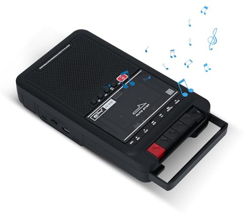 Portable Cassette Players, Boombox Portable Retro Cassette Tape Player Record to Cassettes/USB/TF Card via Mic,Cassette Tape Player with Headphone Jack，HiFi Sound Quality,Portable Handheld(Black)