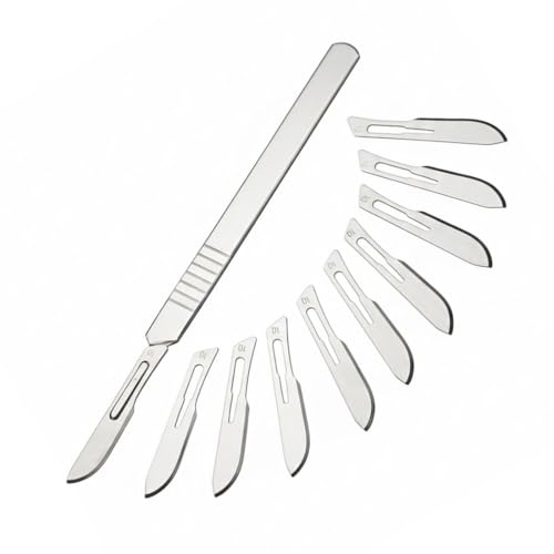 VAEIORP 10 pcs Sterile Einweg-Skalpell-Klingen mit 1 pcs Skalpell-Griff, geeignet für Schneiden, Pediküre, Handwerk, Modellierung, Schneidmaterialien und Leder (Nr. 23)