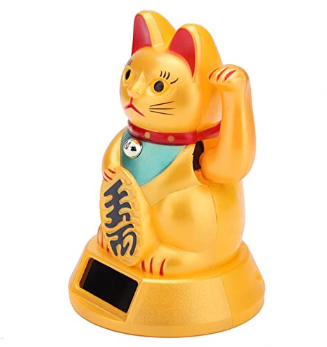 Riuulity Linda Decoración del Coche del Hogar del Gato de la Suerte Que Agita la Fortuna con Energía Solar para la Riqueza de la Salud de la Suerte, Oro Respetuoso con el Medio Ambiente 3,35 * 4,92