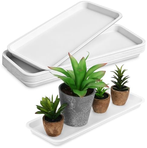 ADOCARN 10 Pezzi Sottovaso Rettangolare in Plastica Pp per Piante e Bonsai, Vassoio per Fioriere Antiscivolo, Resistente e Riutilizzabile, per Piante da Davanzale e Giardino
