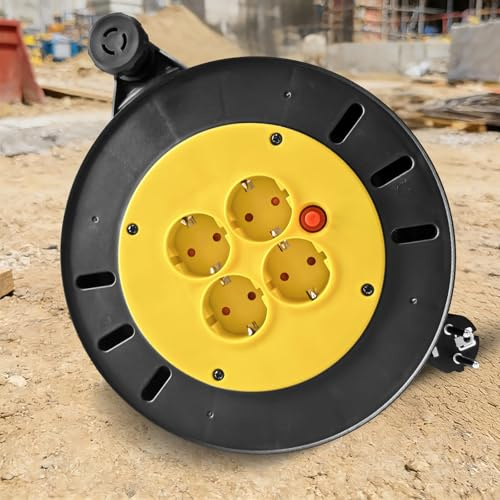 Bobina de casete de 4 enchufes, 10 metros, cable de extensión, cable enrollable, corte térmico, potencia de trabajo, enchufe europeo 13 A