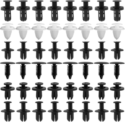 MUNZE Grapas Coche, 100 Piezas Remaches Plástico Fijación, 6 Tamaños Universales Para Puerta Parachoques Guardabarros, Tira Sellado (Negro/Blanco)