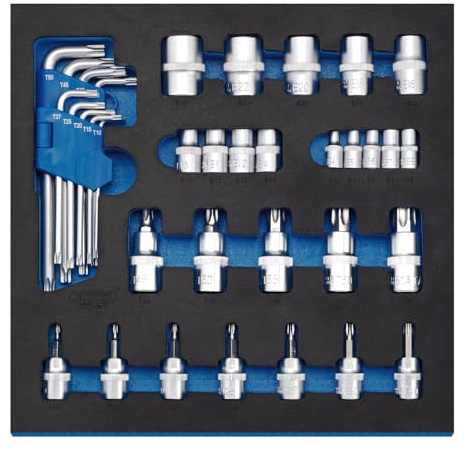 Draper 63512 Screwdriver Insert Bits and Draper TX-Star Keys 35 Piece Set in 1/4 Drawer Eva Insert Tray