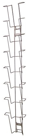 GERSO Wandhalter für Prospekte A4 - Klassischer Wandhalter für Zeitschriften - 8 Fächer - Silber RAL 9006 - B x T = 215 x 40 mm - Gesamthöhe 1370 mm