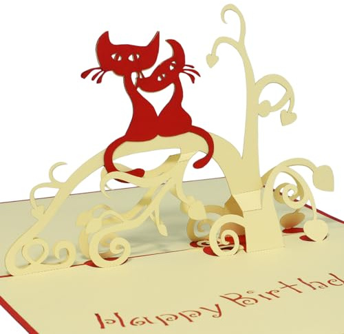 LINPOPUP® Pop Up Karte Katze, 3D Geburtstagskarte mit Umschlag, Happy Birthday - Gutscheinkarte zum Geburtstag, Geschenk Katzenliebhaber, Glückwunschkarte Geburtstag mit Katzen, Katzen, N7