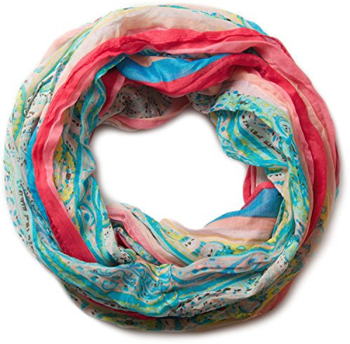 styleBREAKER Damen Loop Schal Streifen Paisley Viskose 100x110cm | Bunter Mustermix. Schlauchschal. 100% Naturfaser. 2-3 mal wickelbar. weiche Haptik. Rundschal. großzügiges Format.