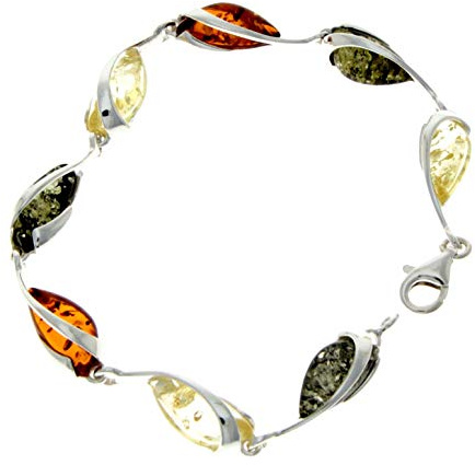 SilverAmber Jewellery - Modern Designer 925 Sterling Silver 19.5 cm Link Bracelet set with Genuine Multicoloured (Mixed) Baltic Amber Gemstones - GL501M2