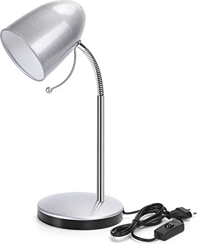 Aigostar Schreibtischlampe Retro E27, Metall Leselampe mit 153 cm Kabel mit Schalter, Ohne Glühbirne, Flexibler Metallarm, Silber