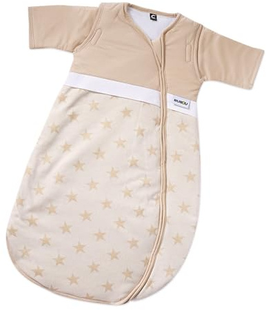 Gesslein Baby Schlafsack Bubou, Ganzjahres-Schlafsack mit Temperaturregulierung (optimale Passform, langer Reißverschluss, 50/60), beige Sterne