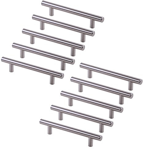 Emuca - Lote de 10 tiradores para mueble Ø12mm intereje 192mm en acero acabado níquel satinado,10 unidades