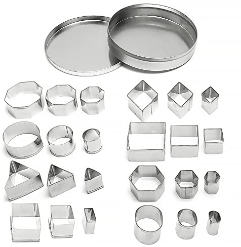 ofone Small Cookie Cutters Geometric Shapes Set, 24 Mini Fondant Cutter - Square Triangle Oval Rectangle Hexagon Octagon Circle Diamond, Tiny Stainless Steel Biscuit Molds for Baking Dough Pastry