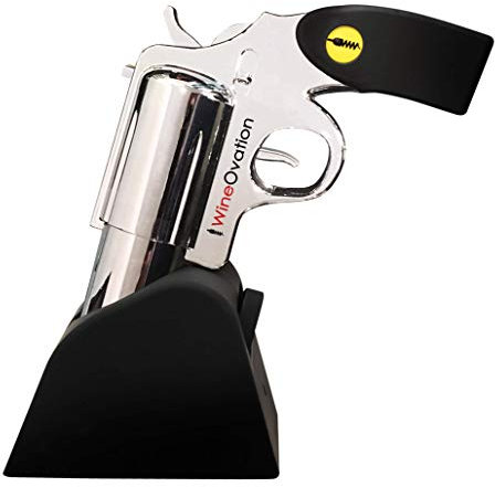 WineOvation Abrebotellas eléctrico de pistola y cortador de papel de aluminio para entusiastas de las armas y amantes del vino Vino pistola chrome