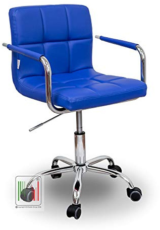 Stil Sedie -Sedia Studio Girevole con Braccioli Imbottita In Velluto Poltrona Pc Sedia a Rotelle da Ufficio Scrivania Ergonomica Altezza Regolabile Modello Cloe (Blu)