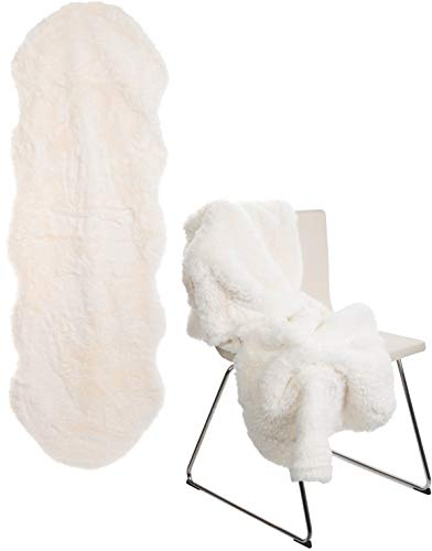 Brandsseller Lammfellimitat-Teppich 60x180 cm XXL – Flauschiger Hochflor Teppich aus Kunstfaser – Weiche, warme Deko-Auflage für Boden, Sofa, Sessel & Bett – Waschbar – Für Indoor & Outdoor – Creme