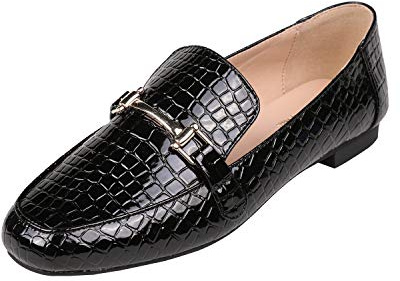 Feversole dammode klänning komfort låg klack kontor penny loafer platt storlek 3,5-7, Svart Croc, 38 EU