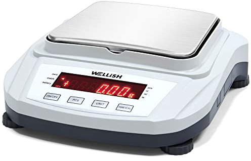 WELLiSH Laborwaage 2000gx0.01g Präzisionswaage Digitale Analysenwaage Elektronische Waage Schmuck Wissenschaftliche Waage mit LCD-Anzeige/Umrechnung/Zählung/Tara/Null-Funktionen