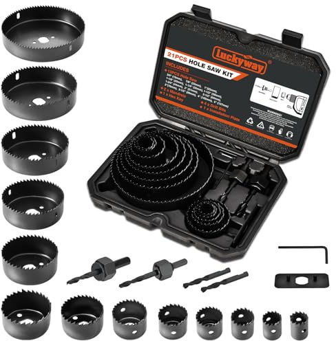 Luckyway Hole Saw Kit, 21-Piece Hole Saw Set, 3/4 to 5 Hole Saws Drill Bits Hole Cutter Kits with Storage Case for Soft Wood, Plastic, PVC and Drywall