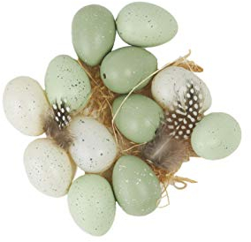 HEITMANN DECO Ostereier mit Federn und Tupfen zum Aufhängen aus Kunststoff - Osterdeko, Frühlingsdeko, Ostern, Frühling - Grün, Weiß, ca. 4 x 3cm