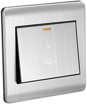 Interruptor de pulsador de timbre de pared reiniciable cuadrado tono plateado AC 250 V 16 A panel de acero inoxidable 86 mmx86 mm
