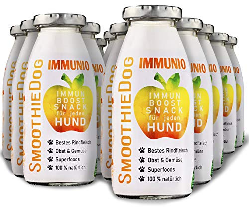 Hunde Smoothie SmoothieDog 12er Immunio (Rind) - Flüssiges Hundeleckerli - Zucker- & glutenfrei - je 250ml