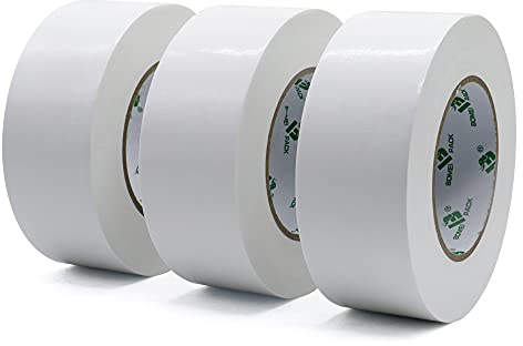 BOMEI PACK Universal - Ruban Adhésif Toilé Blanc, Heavy Duty Duct Tape 3 rouleaux 50 mm x 50 m pour les travaux de réparation, fixation, de scellage, d'étiquetage et de rénovation