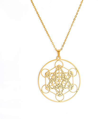 TEAMER Metatron Cube Collier Géométrie Sacrée Pendentif Sceaux d'Archange Ange Collier Bijoux En Acier Inoxydable (or)