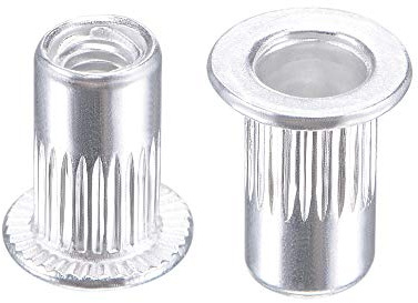 sourcing map M3 Nietmuttern, Aluminiumlegierung, gerändelt, Flachkopf, Gewindeeinsatz, Mutter, Silber, 25 Stück