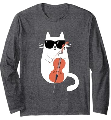 Chat Drôle Lunettes de Soleil Musicien Cello Violoncelle Manche Longue