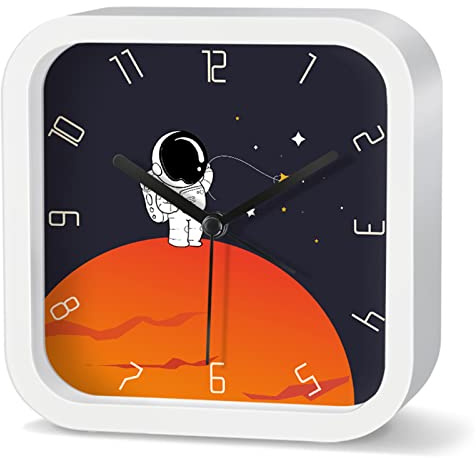 EXQULEG Kinder Wecker Weltraum Astronauten, Kinderwecker Ohne Ticken, Analoger Wecker Reisewecker für Junge Mädchen und Schüler (A,Quadrat)