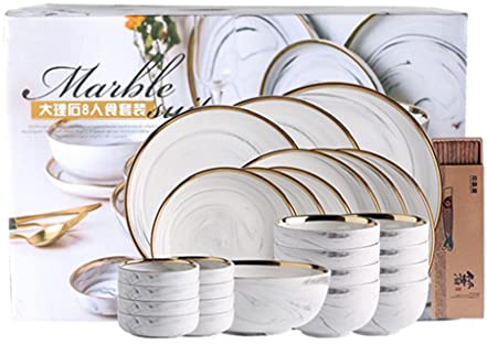 GLJAN Vajillas combinadas Juego de Cubiertos de 36 Piezas Juego de Platos de mármol de Phnom Penh Europeo Juego de Cuencos y Platos de cerámica para el hogar (Color : White, Size : 36 Piece)