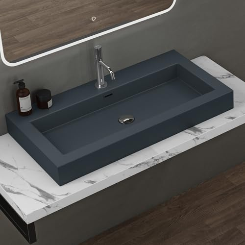 doporro Waschbecken 90x48x10cm matt Anthrazit aus mineralguss Gussmarmor | Aufsatzwaschbecken Waschtisch robust und leicht zu reinigen, Colossum18