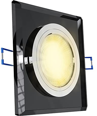 SSC-LUXon quadratischer LED Einbaustrahler aus Glas schwarz - mit LED GU10 3W warmweiß 230V - Deckeneinbauleuchte Echtglas