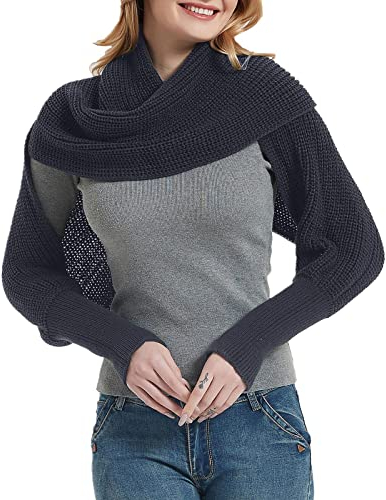 Schlauch Schal Damen Mode Winter warm einfarbig gestrickt Wickelschal häkeln dicken Schal Cape mit Ärmel für Frauen Halstuch Rot (Grey, One Size)